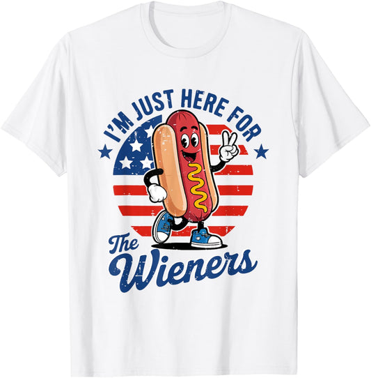 Funny 4th Of July I'm Just Here For The Wieners USA Hot Dog T-Shirt