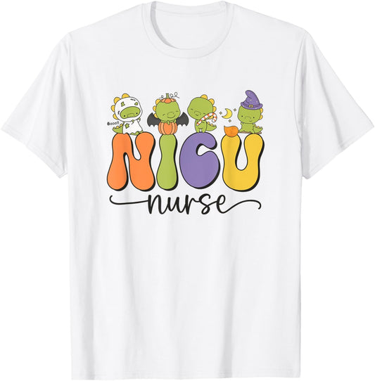 NICU Nurse Dinosaur Halloween Pumpkin Neonatal ICU Dino T-Shirt