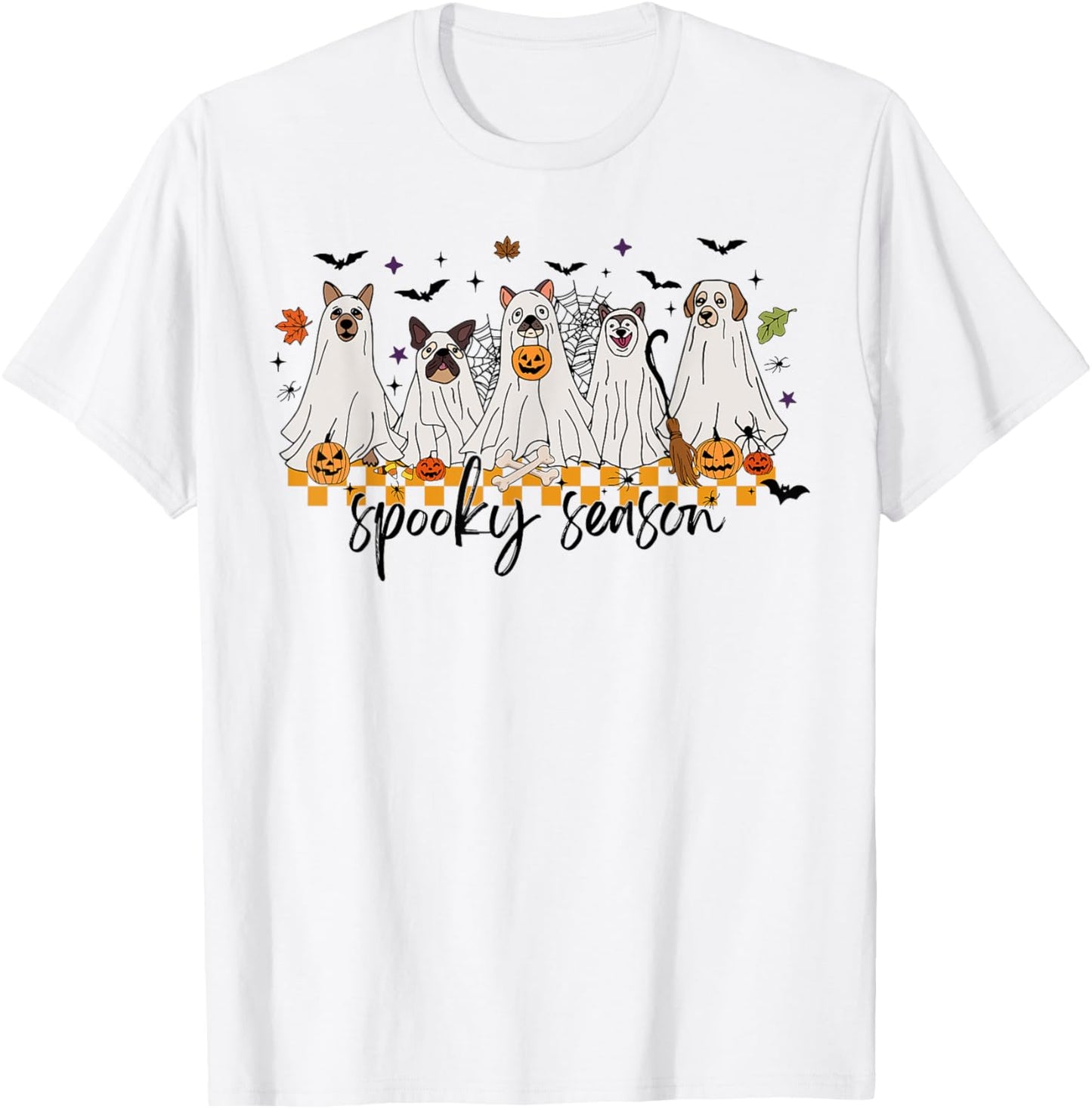 Halloween Dogs Ghost Pumpkins Spooky Season Dog Lover T-Shirt