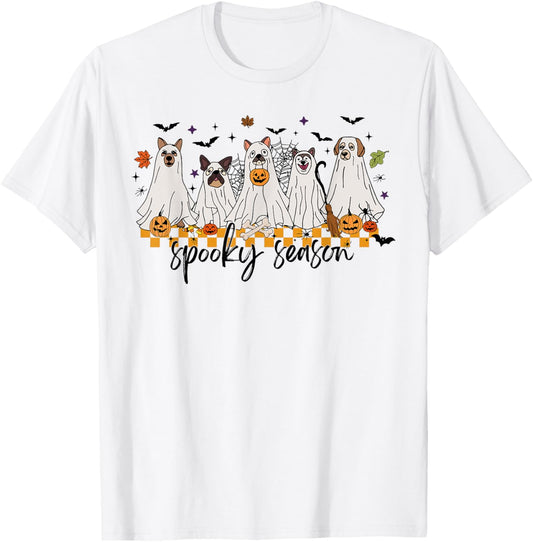 Halloween Dogs Ghost Pumpkins Spooky Season Dog Lover T-Shirt