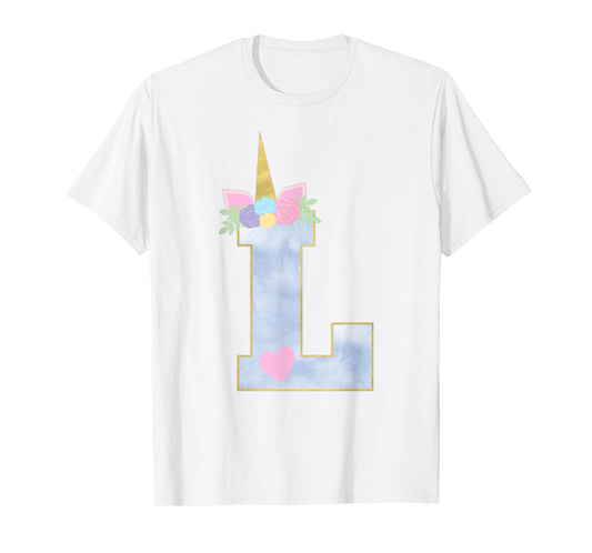 Initial L Unicorn Alphabet Letter for Girls T-Shirt