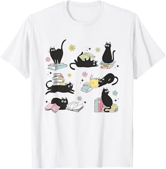 Cats Reading Books Shirt Cat Lover Kitten Reading Book Lover Men Women Girls Kids T-Shirt