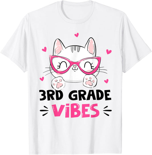 Third 3rd Grade Vibes Back to School Cute Cat Cute For Girls T-Shirt