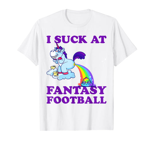 I Suck At Fantasy Football Unicorn With Rainbow Poop Pink T-Shirt