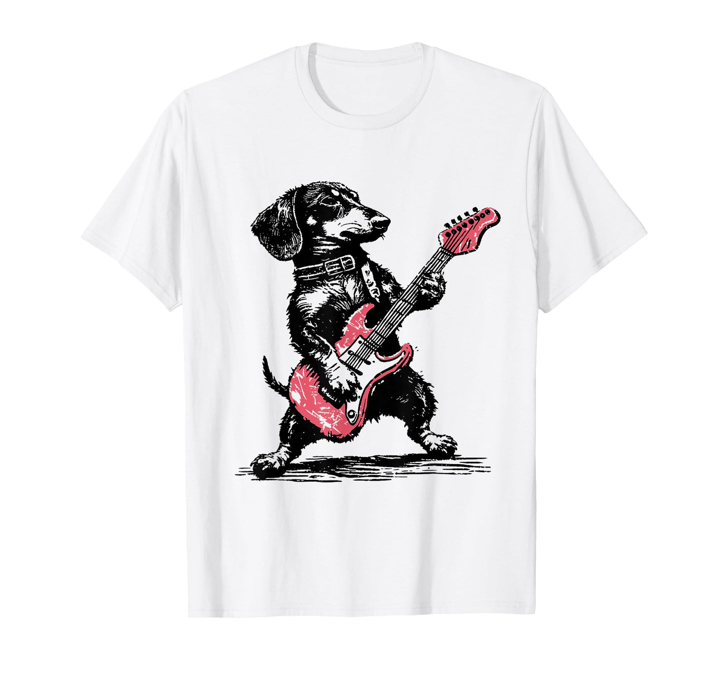 Vintage Dachshund Weenie Playing Guitar Funny Dog Rocker T-Shirt