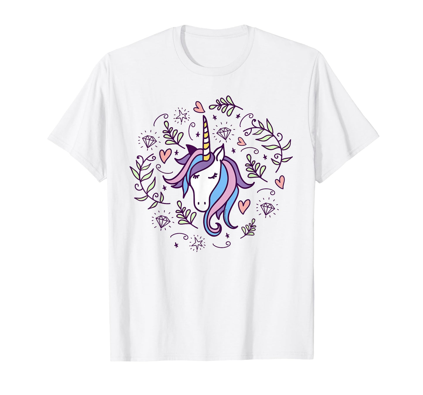 Unicorn with Pink Hearts and Diamonds Magical Unicorn T-Shirt