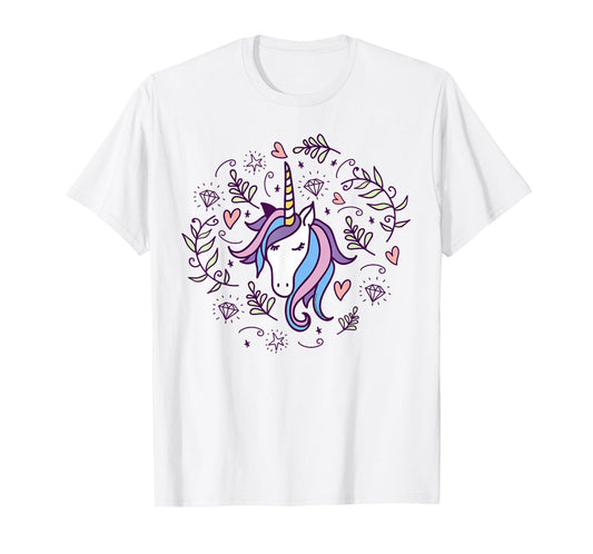 Unicorn with Pink Hearts and Diamonds Magical Unicorn T-Shirt