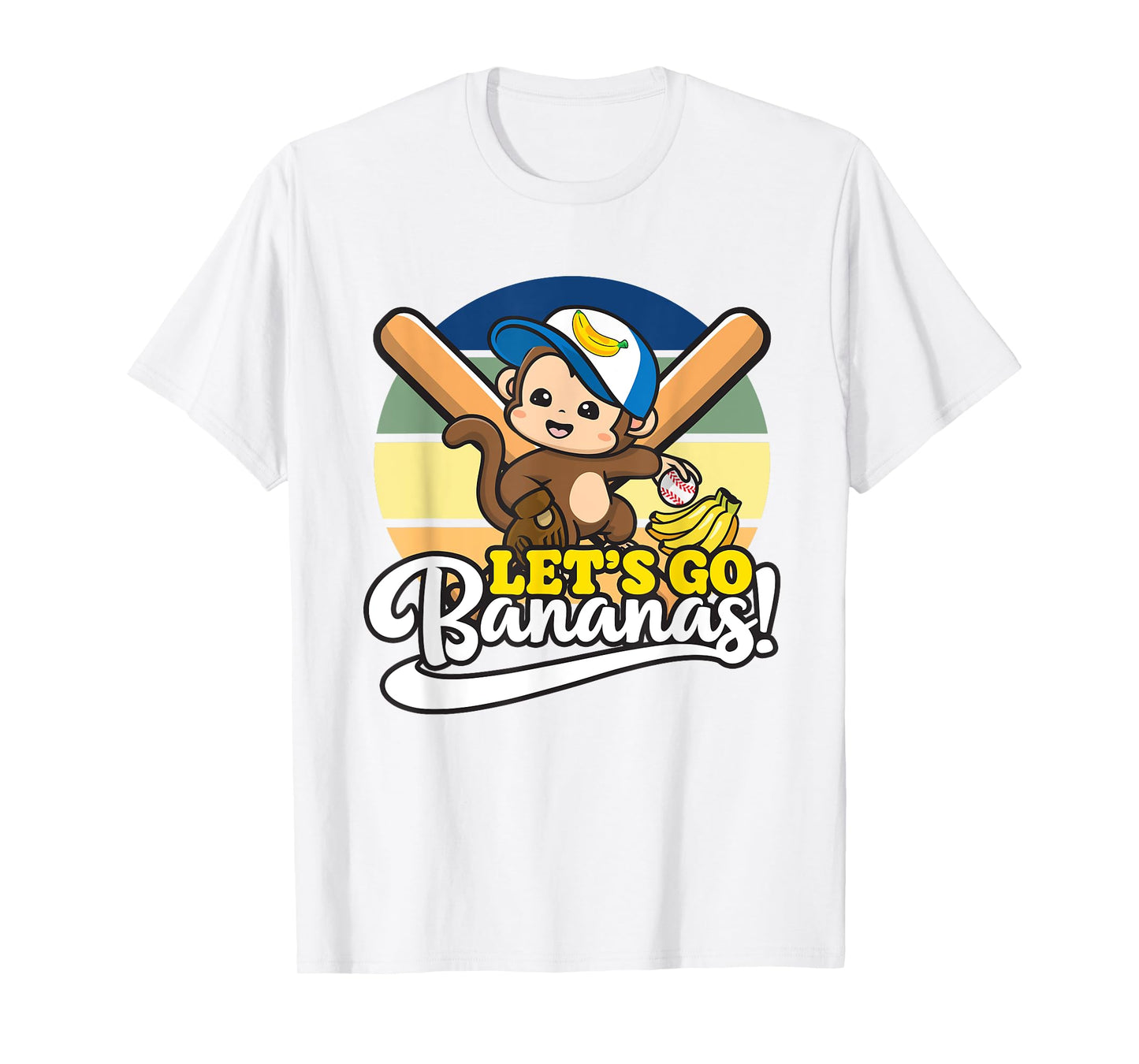 Cute Kawaii Monkey, Funny Let’s Go Bananas Baseball T-Shirt