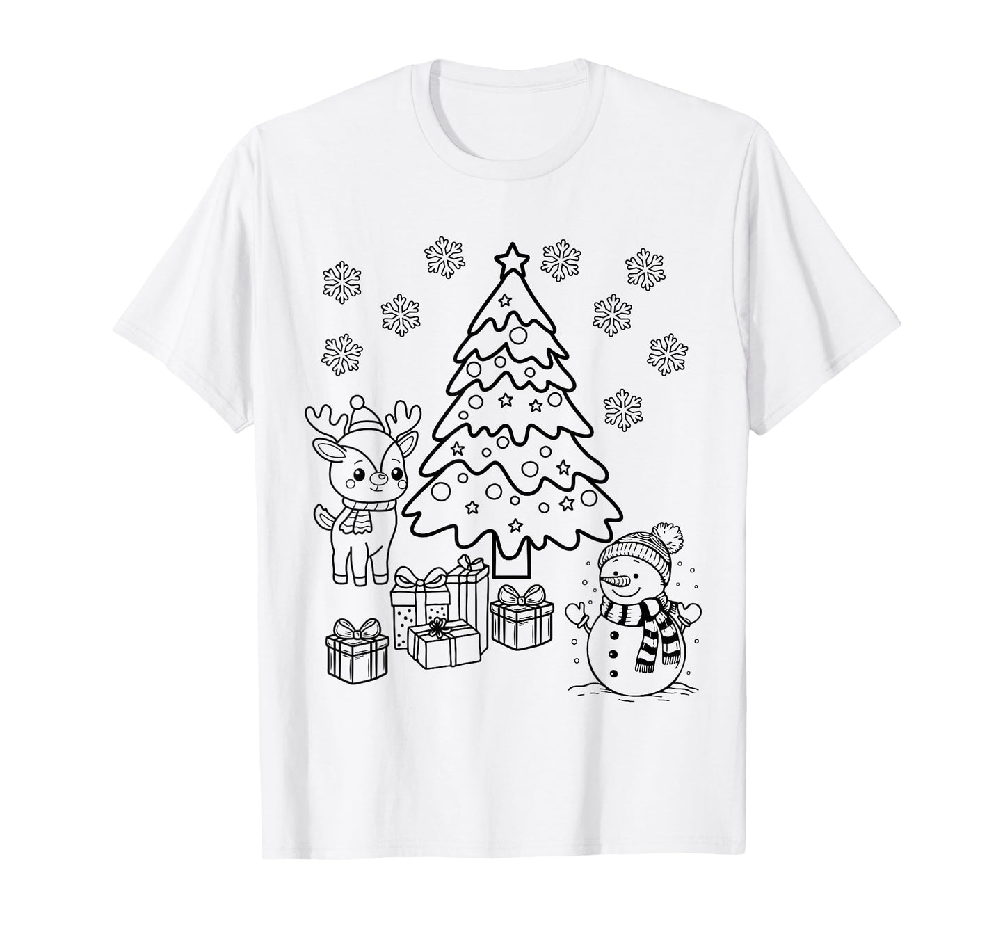 Merry Christmas Tree Snowman XMAS DIY Kids Coloring T-Shirt