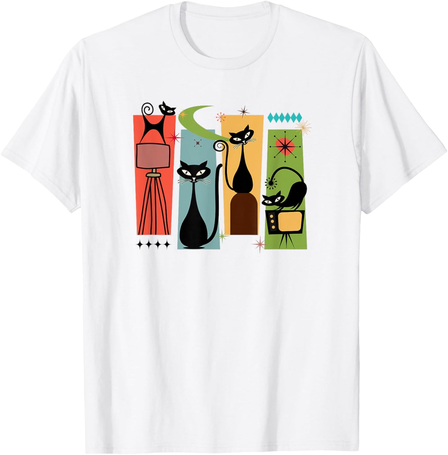 Mid Century Modern Look Cats 50s 60s Atomic Age Space Retro T-Shirt
