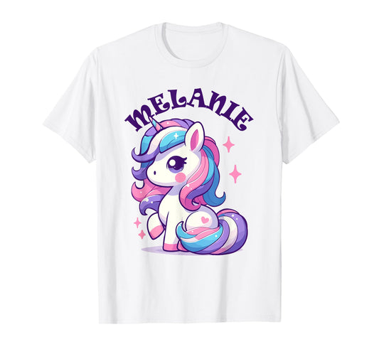 Melanie Cute Unicorn Design for Girls Name Melanie T-Shirt