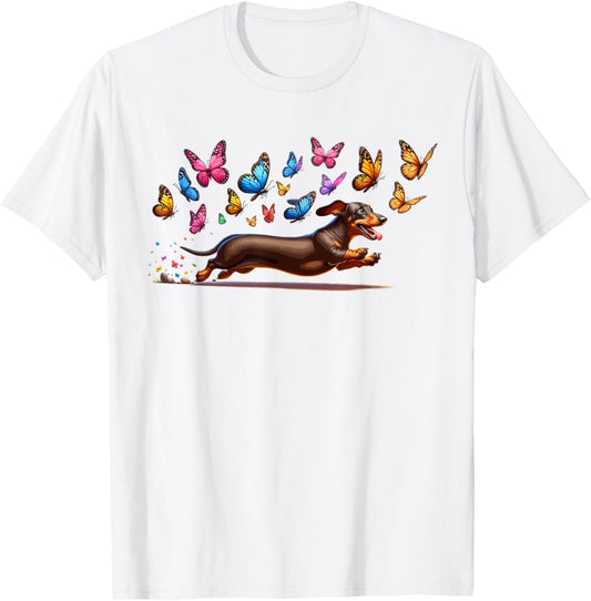 Cute Dog Cute Dachshund With Butterflies T-Shirt
