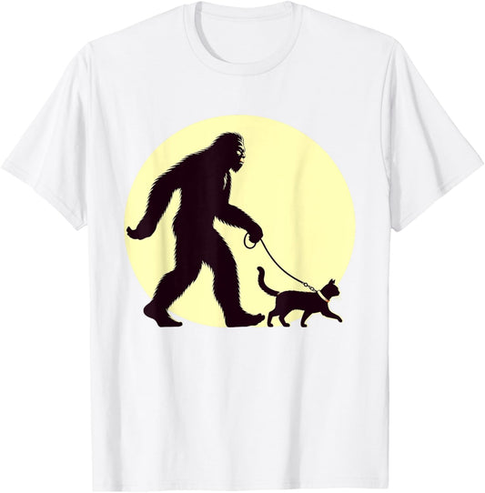 Bigfoot Sasquatch Walking Cat Funny Cat Lover Graphic Art T-Shirt