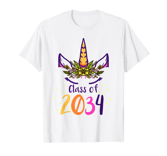 Unicorn Class Of 2034 Grow With Me Kindergarten Girls Gift T-Shirt