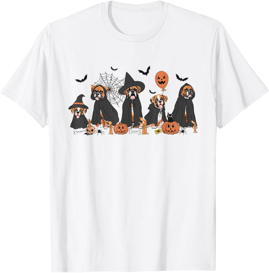 Five Witch Boxer Dog Halloween Boxer Dog Spooky Season Women T-Shirt