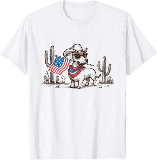 Retro Western Cowboy Dachshund 4th of July Dachshund Dog Mom T-Shirt