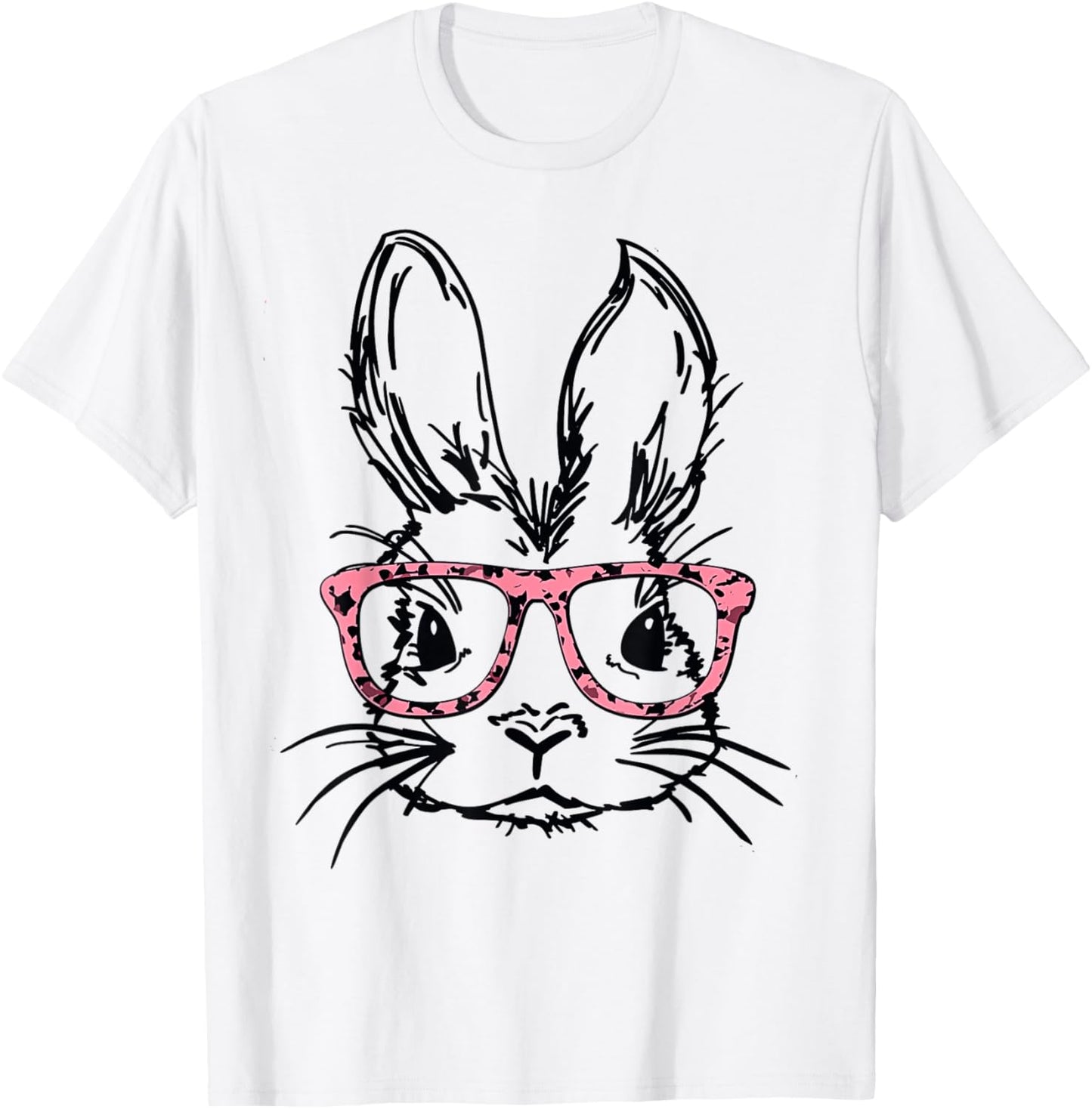 Cute Bunny With Glasses Leopard Print Easter Bunny Face T-Shirt
