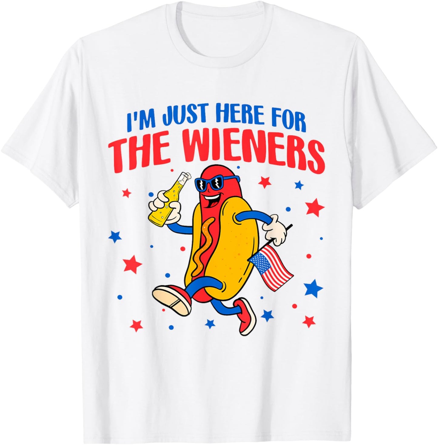 Groovy Im Just Here For The Wieners 4th Of July Hotdog Drink T-Shirt