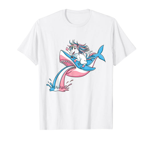 Unicorn Riding Trans Pride Shark Transgender T-Shirt