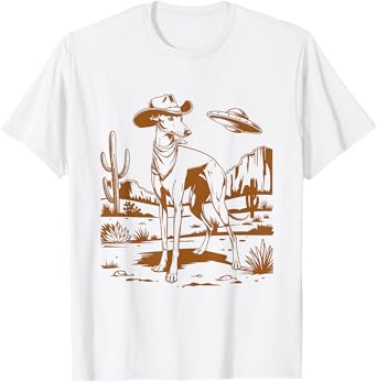UFO Greyhound Western Alien Vintage 90s Whippet Cowboy Dog T-Shirt
