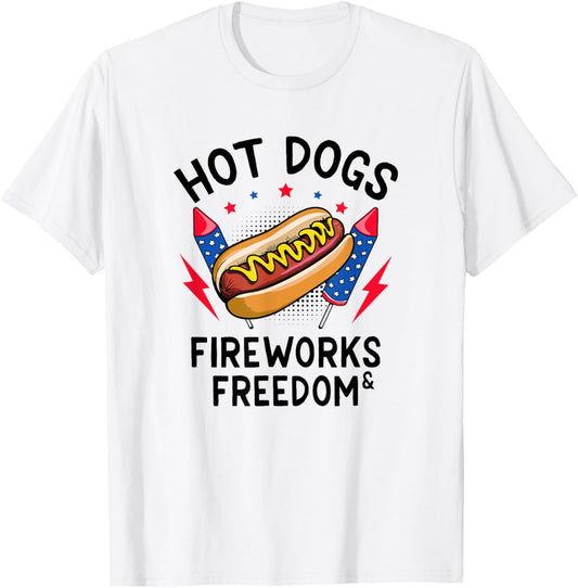 Hot Dogs Fireworks and Freedom BBQ T-Shirt