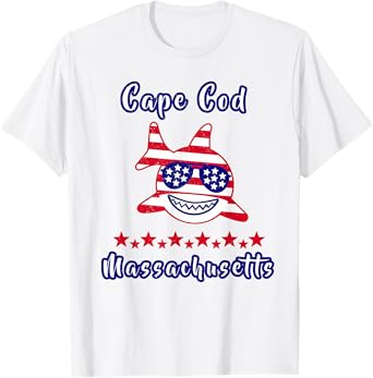 Cape Cod Massachusetts Patriotic Shark American Flag T-Shirt