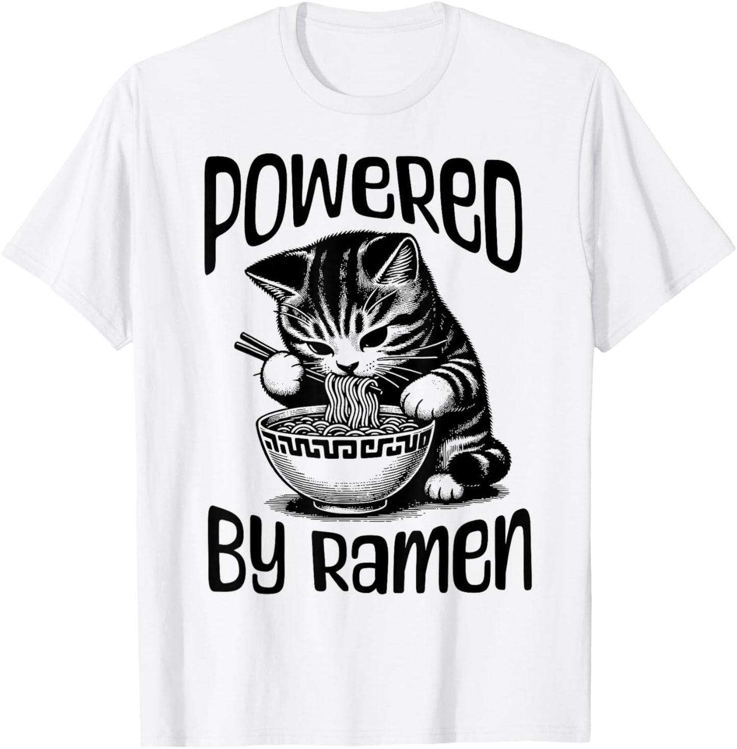 Powered by Ramen Kitten Fun Japanese Ramen Noodle Cat Lover T-Shirt