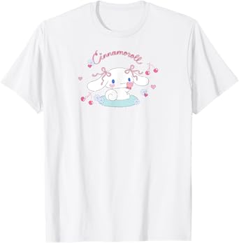 SANRIO Cinnamoroll Cherry Love Unisex T-Shirt, White, Small, Short Sleeve, Classic Fit, All Seasons