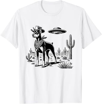 Doberman Pinscher UFO Western Cowboy Wild West Dog Mom Dad T-Shirt