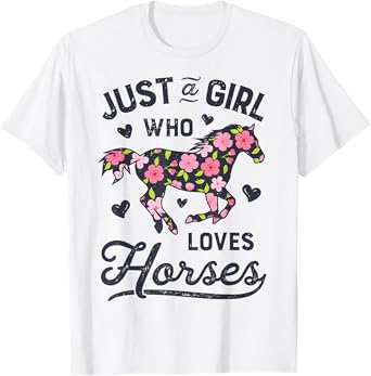 Horse Just a Girl Who Loves Horseback Riding Farm Flower T-Shirt