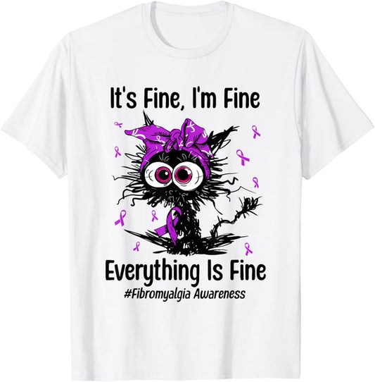 Funny Cat Fibromyalgia Awareness Fibro Warrior Ribbon Purple T-Shirt