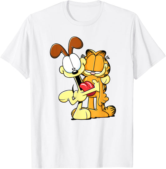 Garfield Cute Odie Hugging Garfield Cartoon Cat T-Shirt