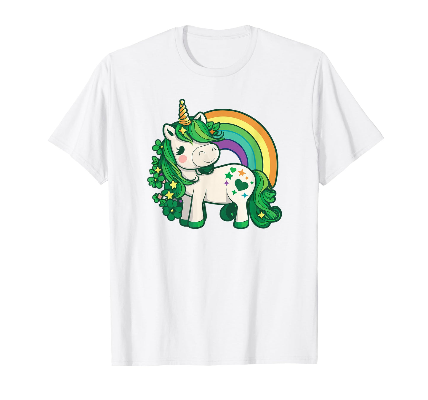 Unicorn St Patricks Day Rainbow / Green Clovers Kawaii Cute T-Shirt