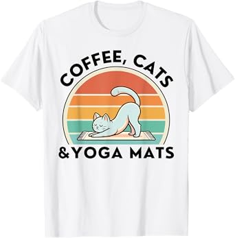 Coffee Cats And Yoga Mats Meditation Women Men T-Shirt