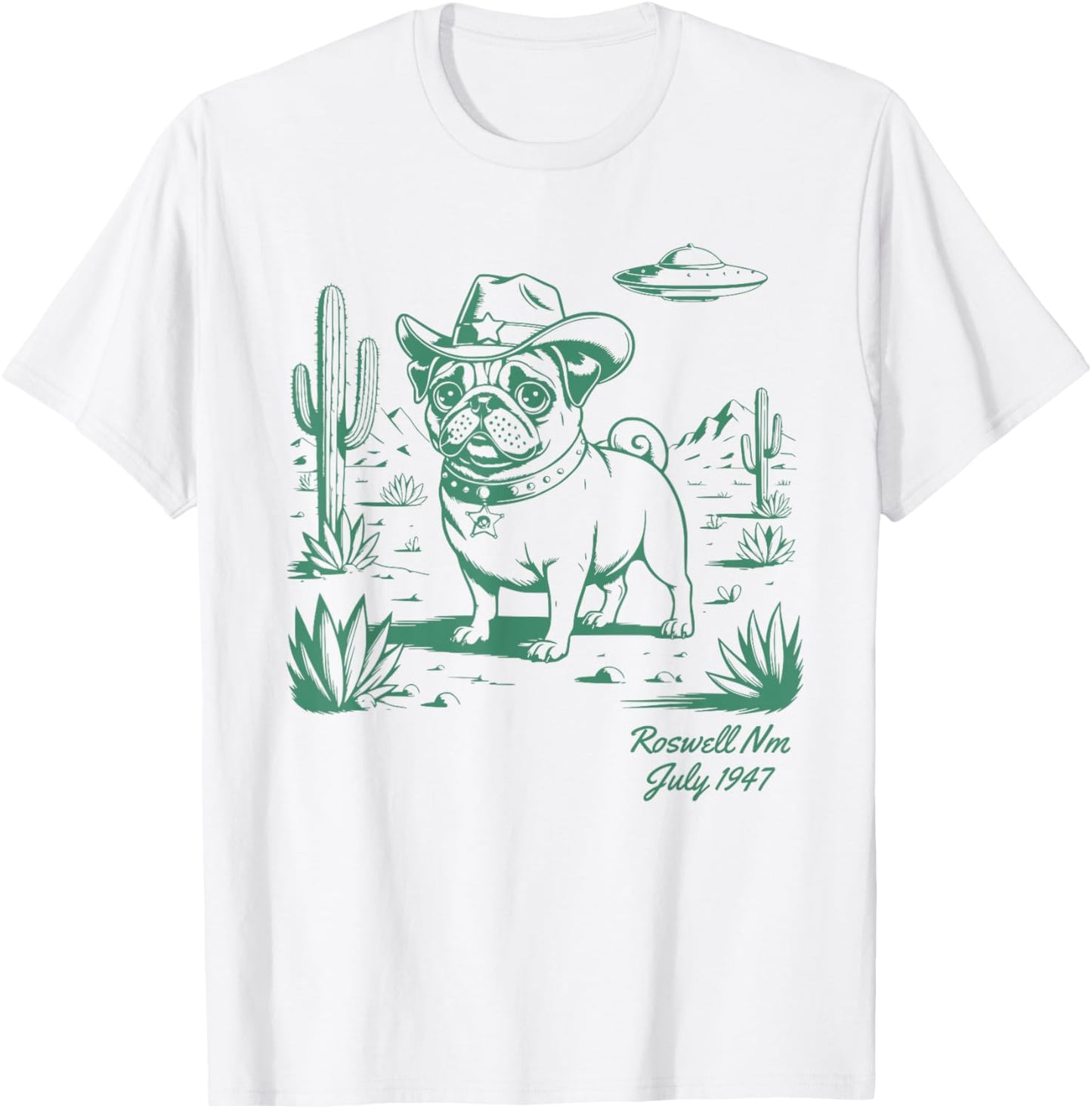 Pug Dog Cowboy Cowgirl UFO Vintage Western Country Dog Mom T-Shirt