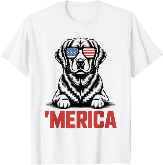 Merica Golden Retriever American Flag Patriotic Dog Owner T-Shirt