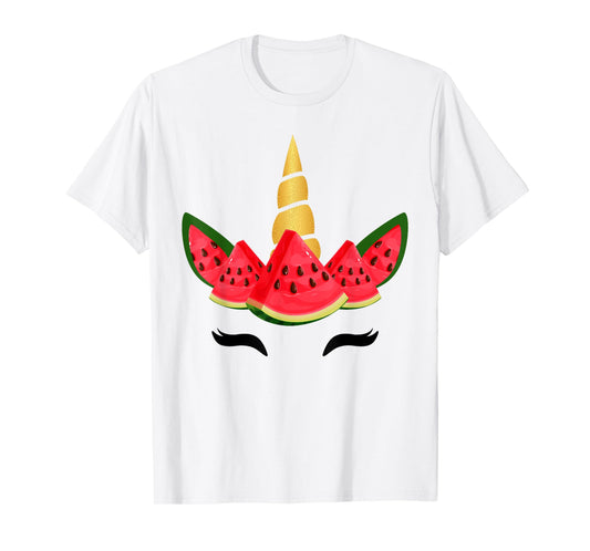 Cute Unicorn Face & Watermelon Slice Summer Vacation Kids T-Shirt
