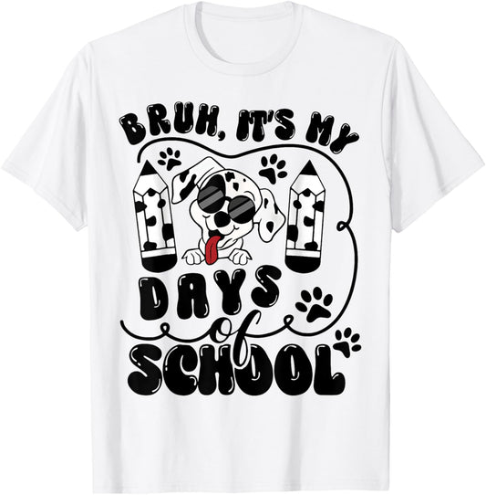 Bruh 100 Days Of School Dalmatian Dog Boys Kids 100th Day T-Shirt