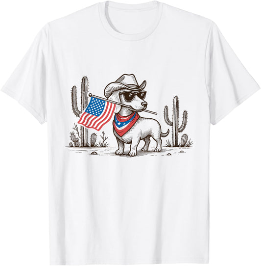 Retro Western Cowboy Dachshund 4th of July Dachshund Dog Mom T-Shirt