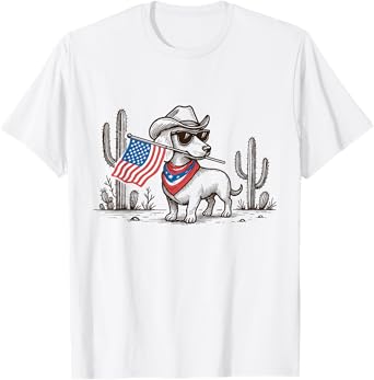 Retro Western Cowboy Dachshund 4th of July Dachshund Dog Mom T-Shirt
