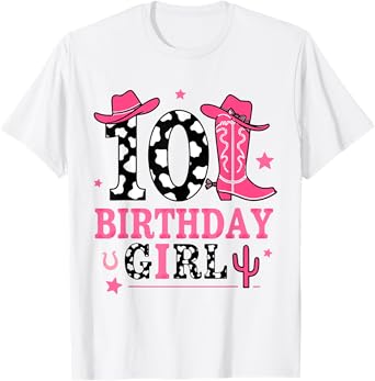 Girls 10th Birthday Kids Cowgirl Birthday Decor Party T-Shirt