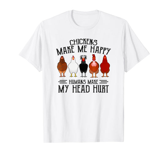 Retro Chickens make me happy humans make my head hurt funny T-Shirt