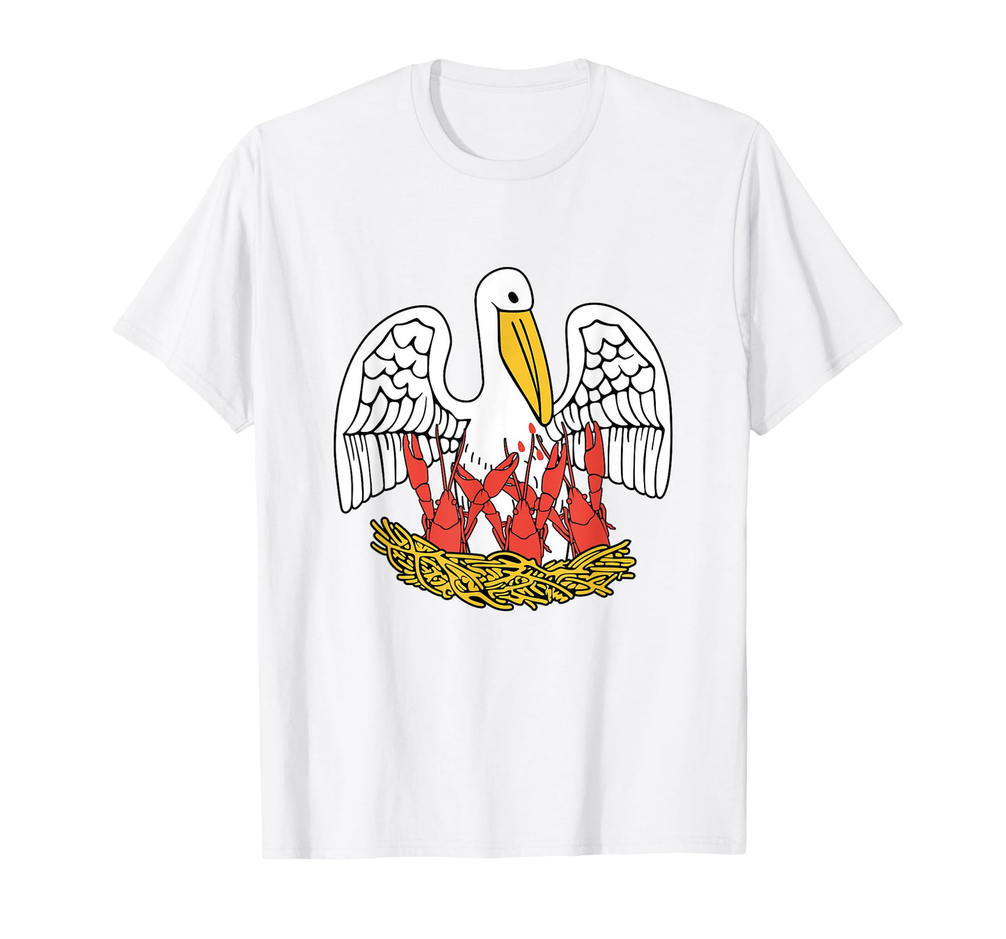 Louisiana Brown Pelican Feeding Crawfish T-Shirt - LA Flag T-Shirt