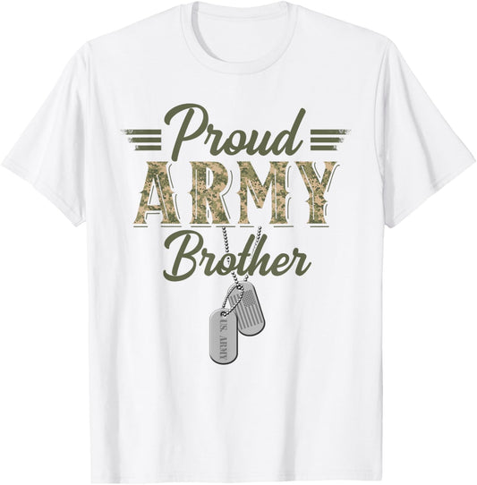 Proud Army Brother Military Brother with Dog Tag US Flag T-Shirt