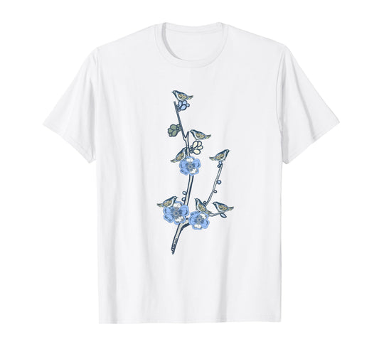Chinoiserie Blue bird And flowers Chinoiserie Design T-Shirt