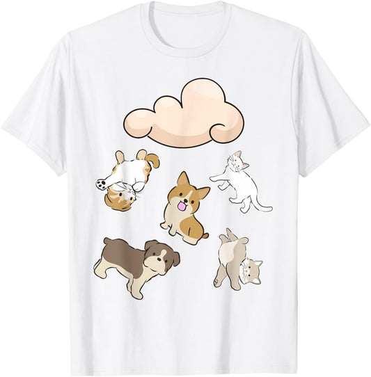 Funny Idiom Raining Cats and Dogs Kitten Puppy for Pet Lover T-Shirt