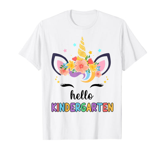Hello Kindergarten Girl First Day Back School Unicorn Kids T-Shirt