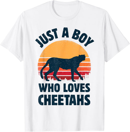 Cheetah Just A Boy Who Loves Cheetahs Retro Vintage Sunset T-Shirt