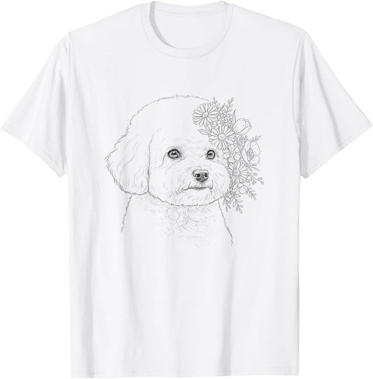 Floral Bichon Frise Dog Flower Design For Girls And Women T-Shirt