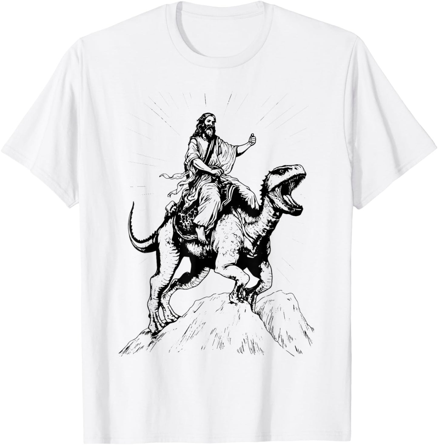 Funny Jesus riding Dinosaur | Weird Ironic Christian Parody T-Shirt